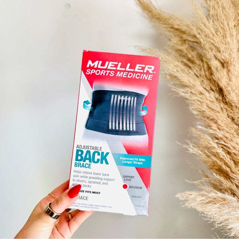 NEW MUELLER Black Unisex Adjustable Strap Back Brace Steel Rod Stretch Support